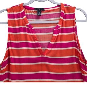 Gap Womens Small Sleeveless V-Neck Blouse Pink Orange Striped Summer Top RN54023